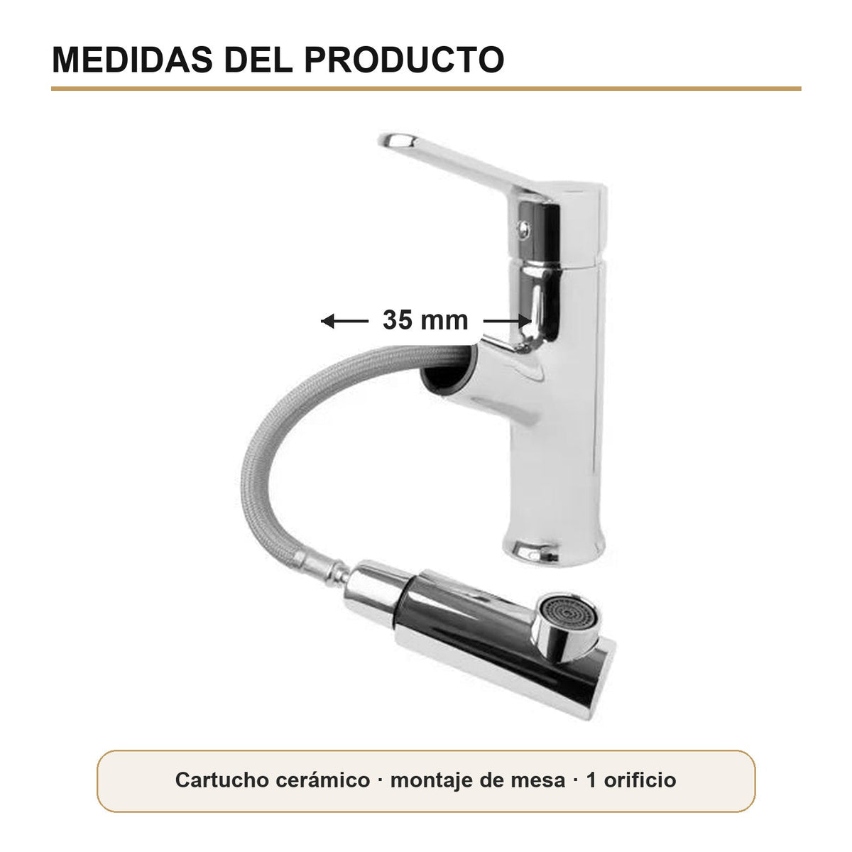 Ficha técnica del mezclador con cartucho cerámico de 35 milímetros