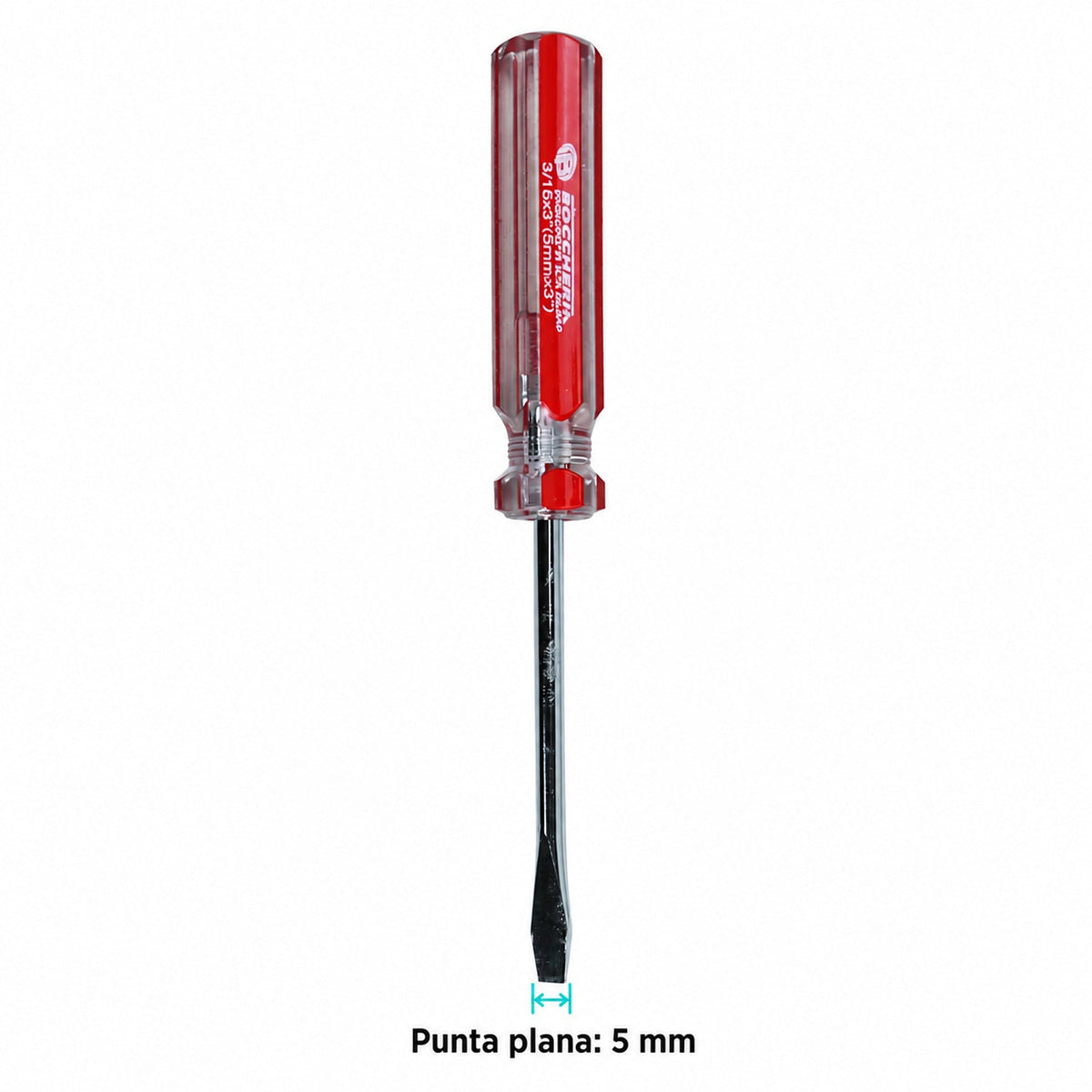 Medidas de Destornillador Plano de 5 mm con Mango Rojo