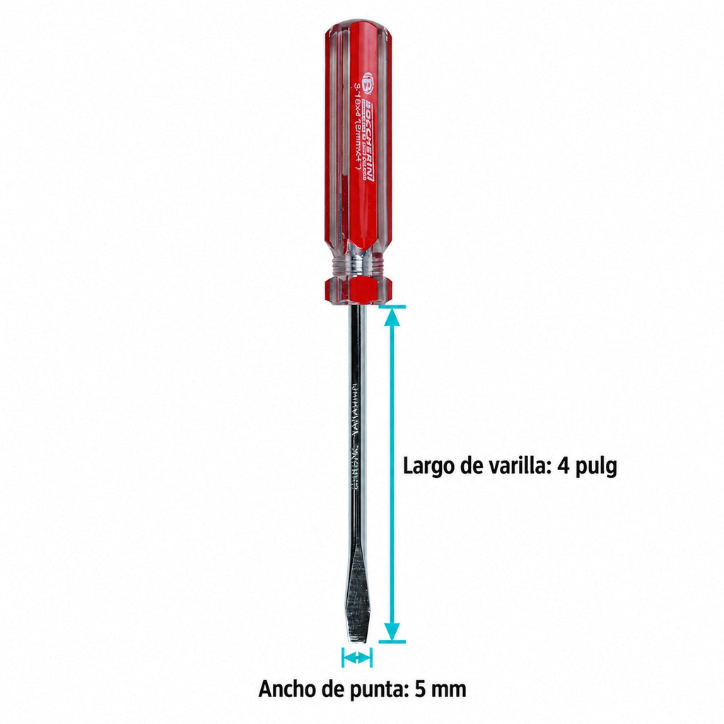 Medidas de Destornillador Plano de 5 mm x 4 Pulgadas