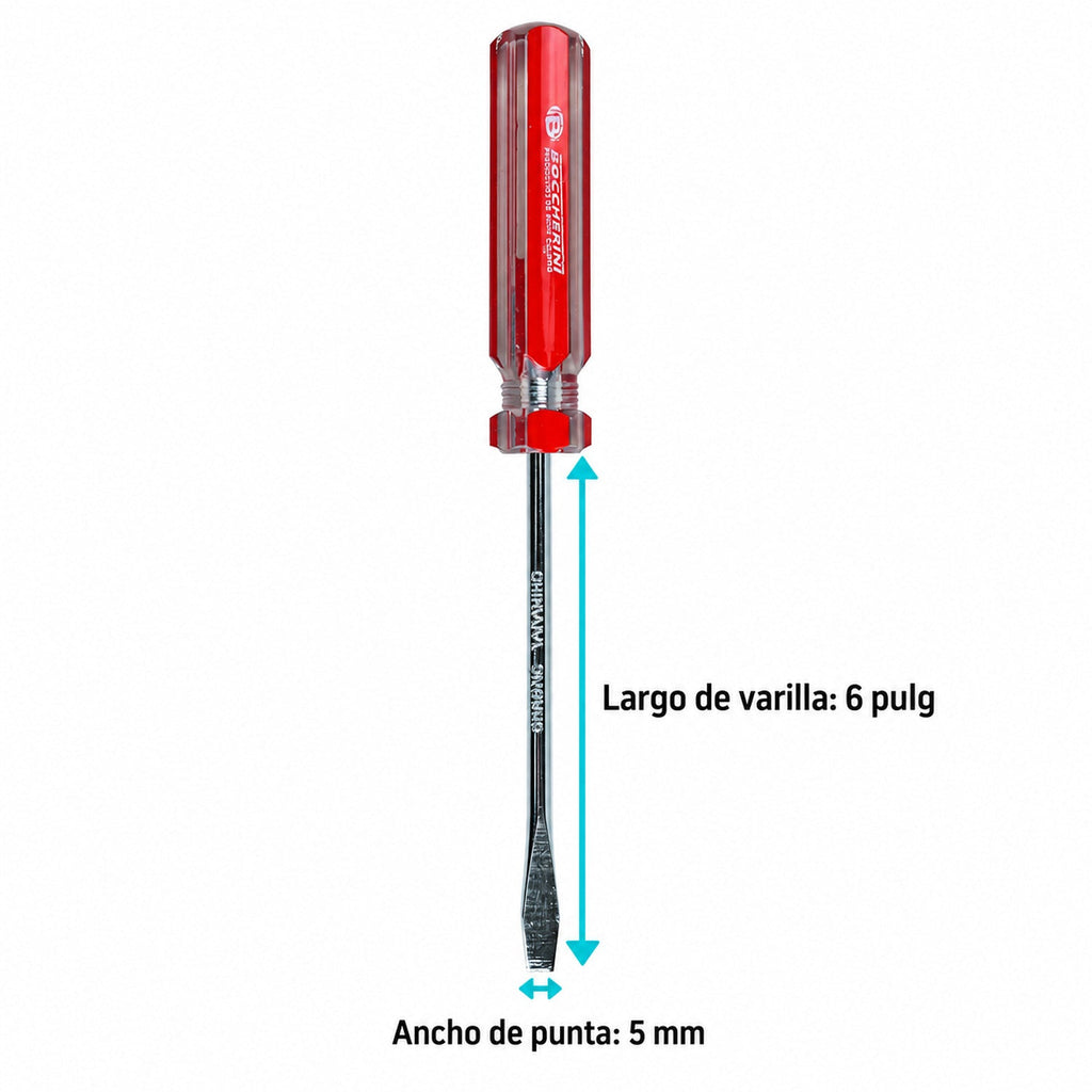 Medidas de Destornillador Plano de 5 mm x 6 Pulgadas