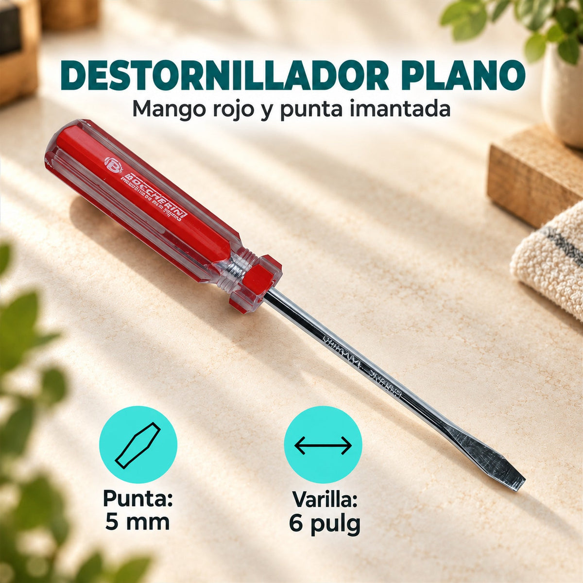 Características de Destornillador Plano de 5 mm x 6 Pulgadas