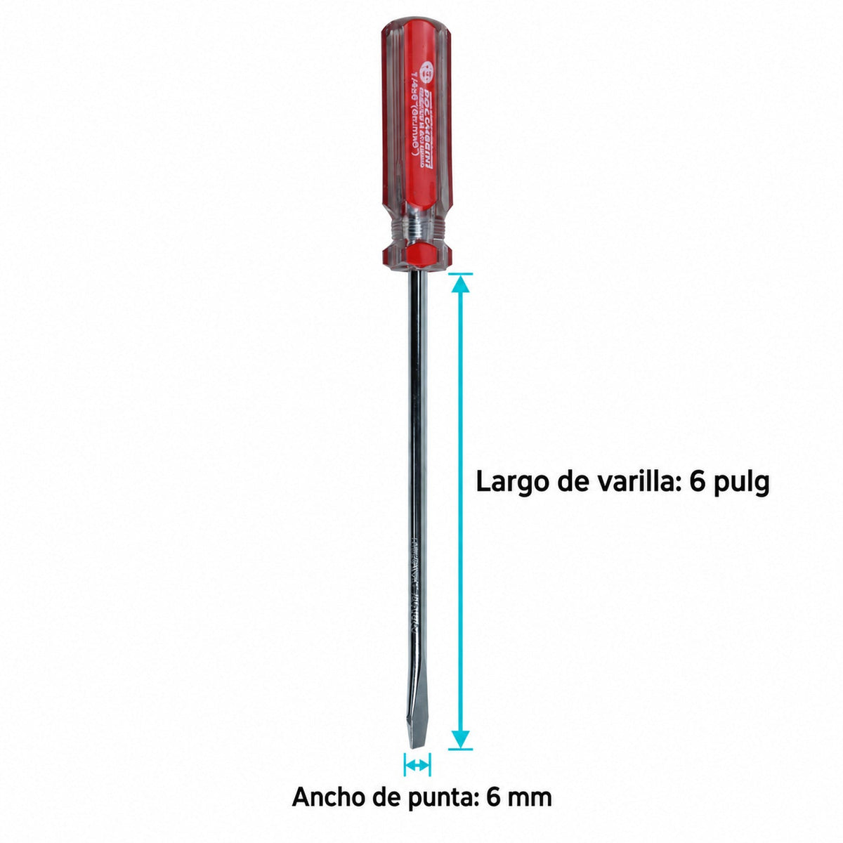 Medidas de Destornillador Plano de 6 mm x 6 Pulgadas