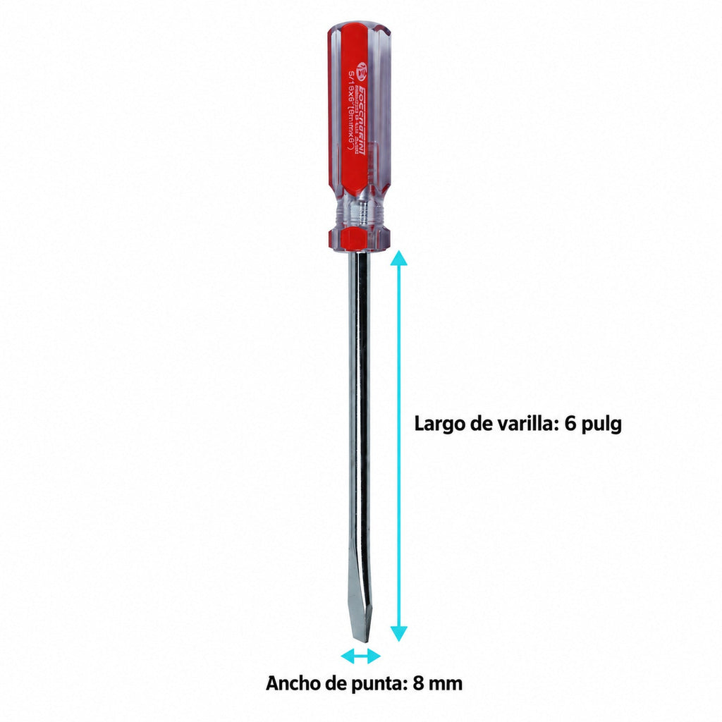 Medidas de Destornillador Plano de 8 mm x 6 Pulgadas