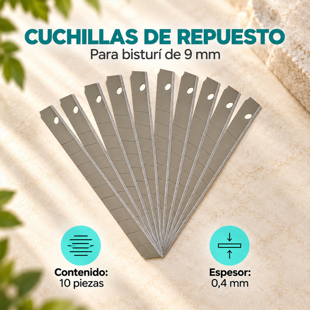 Características de Juego de 10 Cuchillas para Bisturí de 9 mm