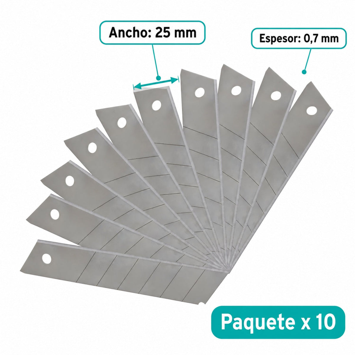 Medidas de Juego de 10 Cuchillas para Bisturí de 25 mm