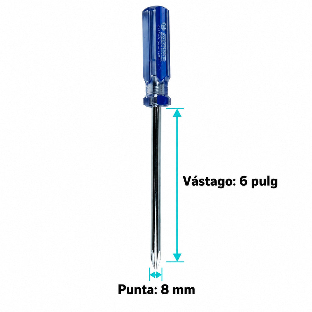 Destornillador Phillips Imantado de 8 mm x 6 Pulgadas — medidas verificadas
