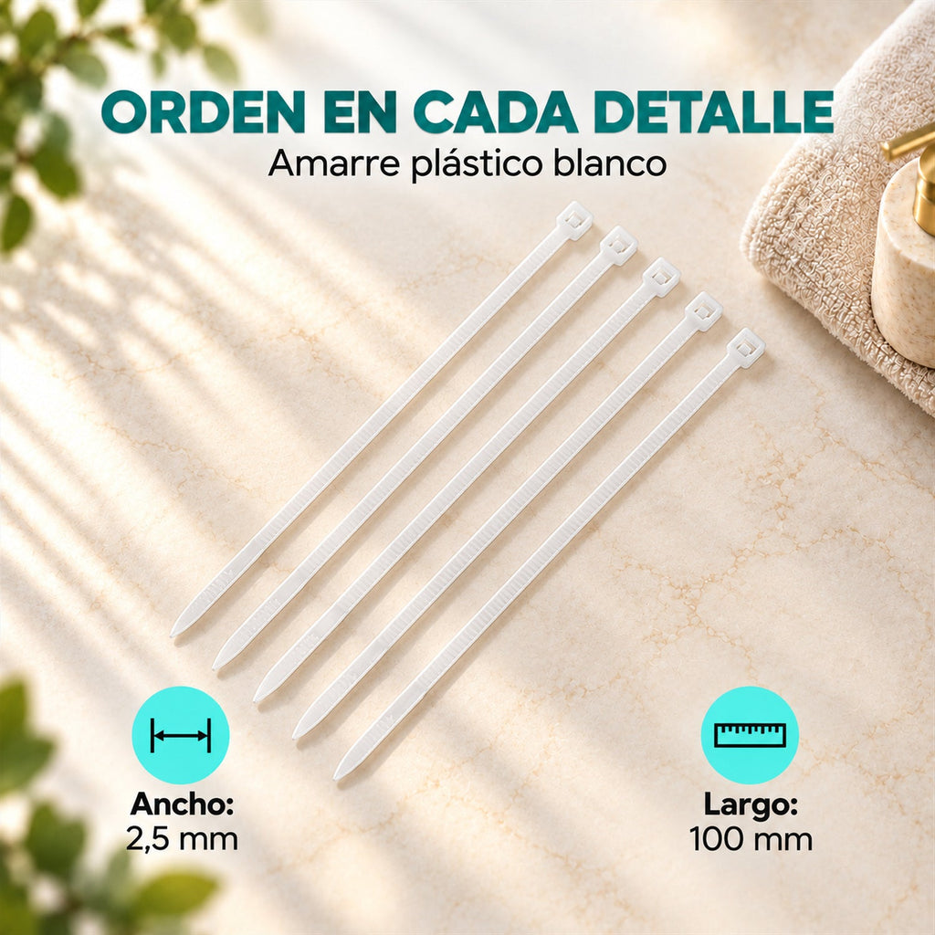 Amarre Plástico Blanco de 2,5 x 100 mm — características