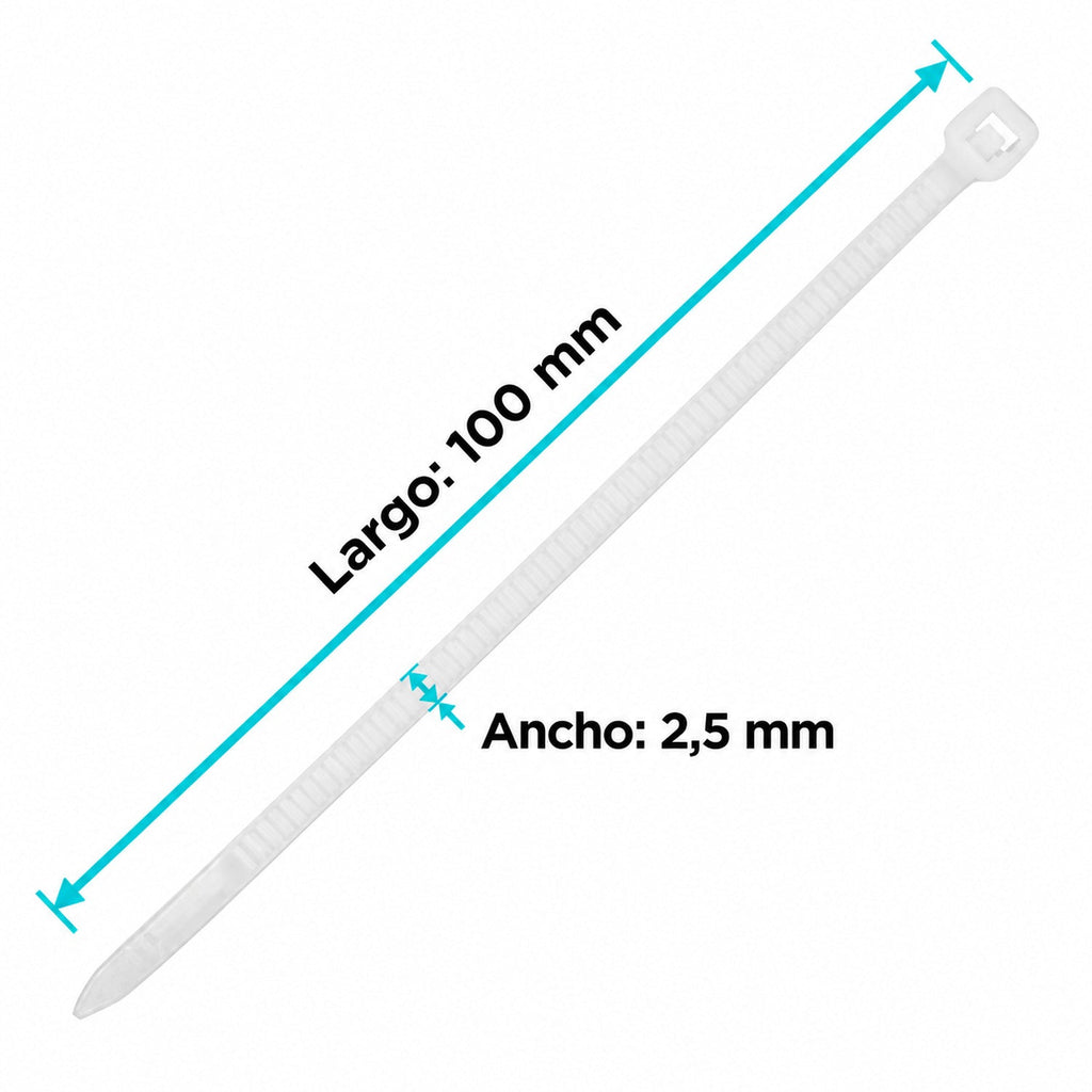 Amarre Plástico Blanco de 2,5 x 100 mm — medidas verificadas