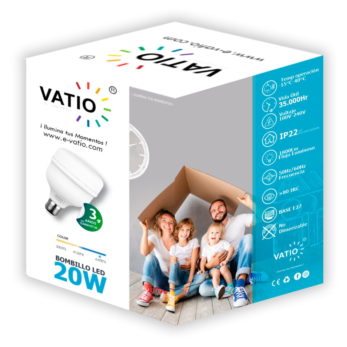 Bombillo LED 20 W E27 Luz Fría De 90 mm — empaque de la unidad