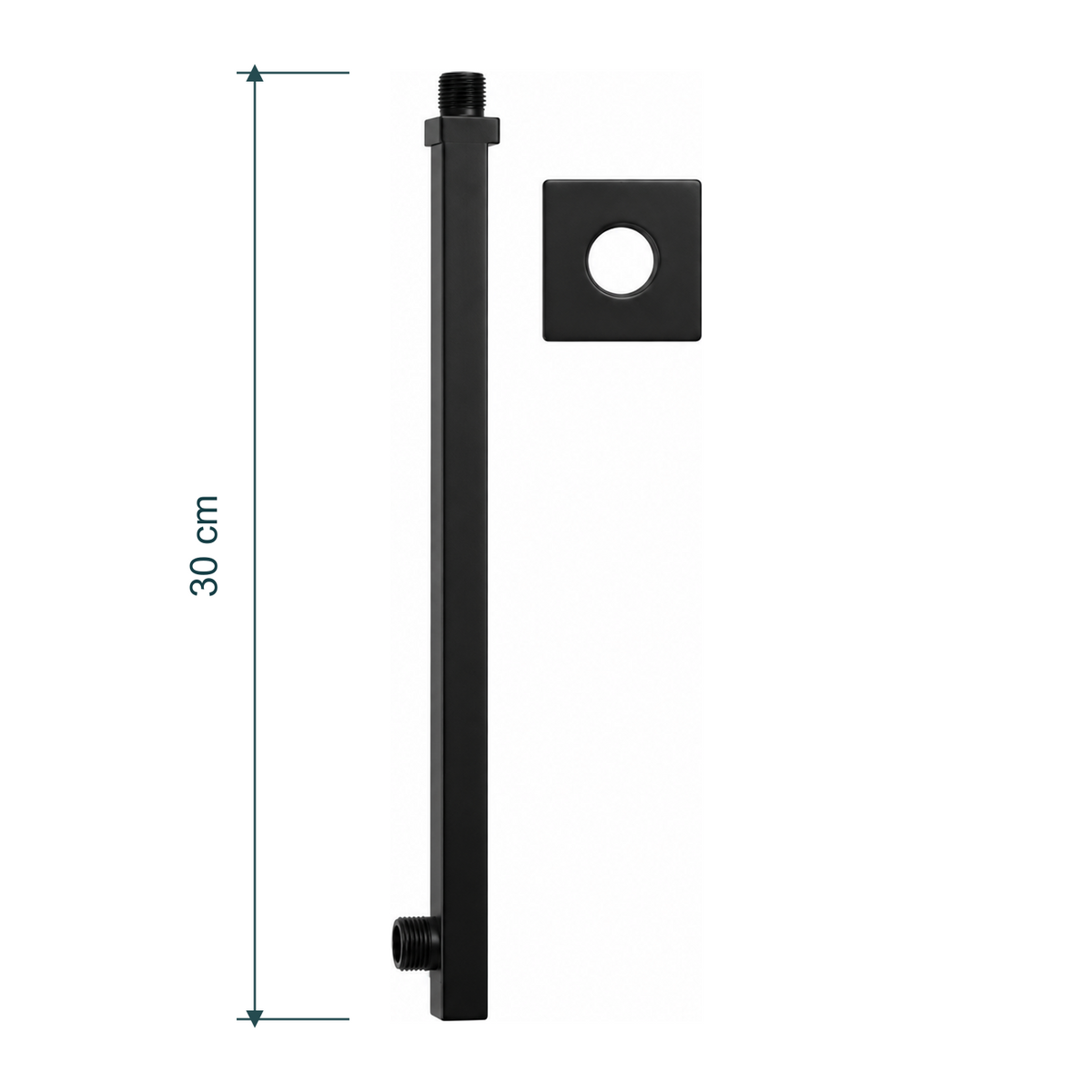Largo de 30 cm del brazo de ducha negro; escudo presentado aparte