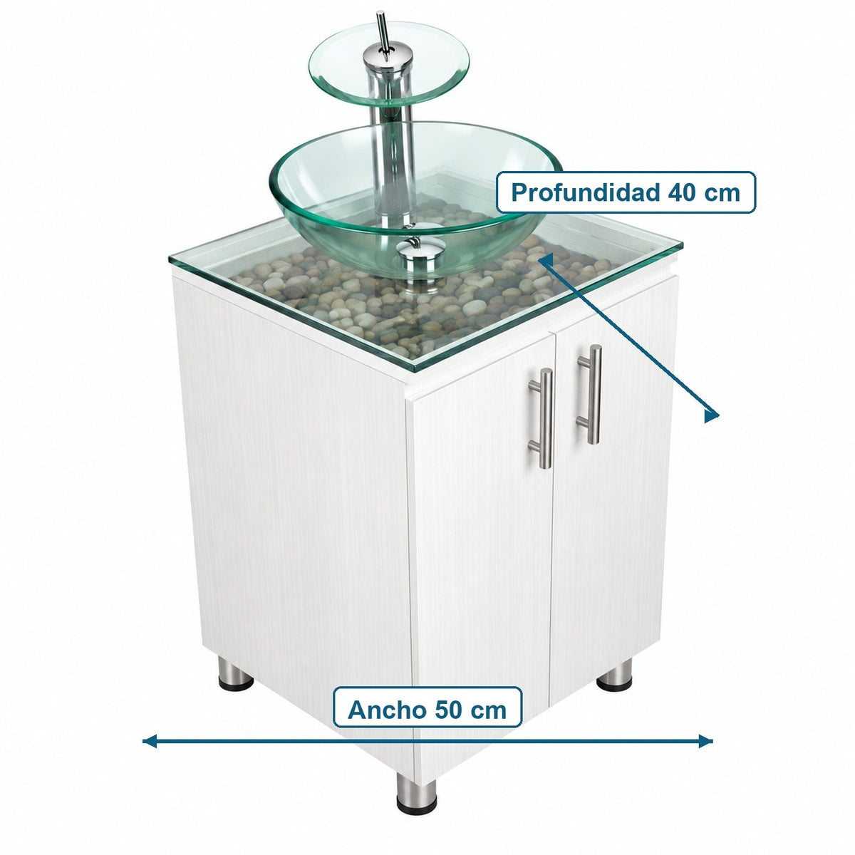 Combo Mueble De Baño RH Con Lavamanos De Vidrio Y Piedras 50 X 40 Cm - Medidas Del Producto