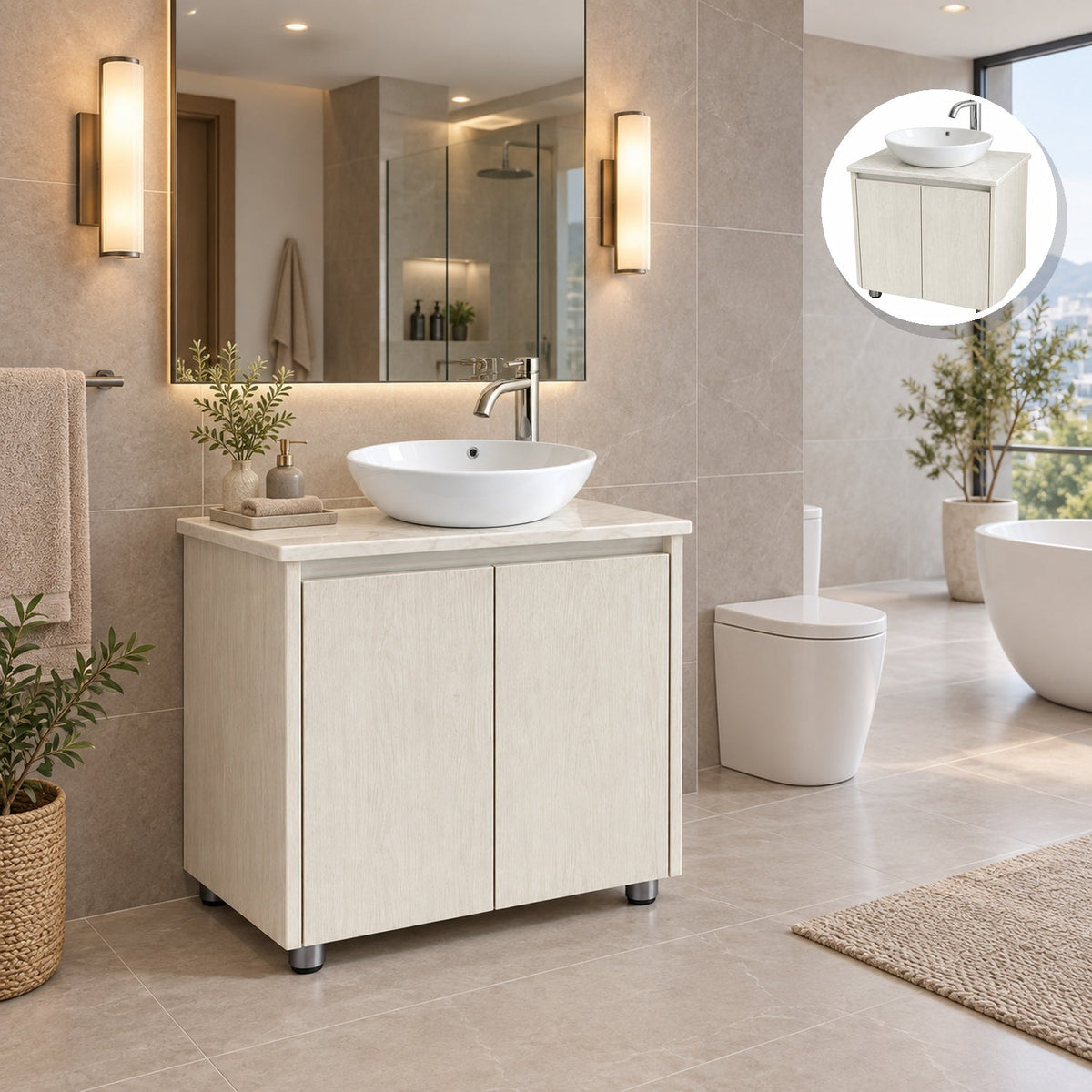 Combo Mueble De Baño RH Beige Con Lavamanos En Mármol 60 X 47 Cm - Portada Ambientada
