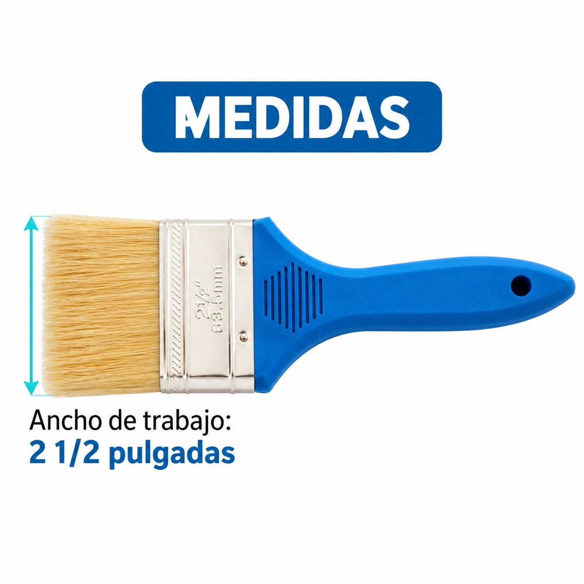 Brocha Profesional Azul De 2 1/2 Pulgadas — dimensiones del producto