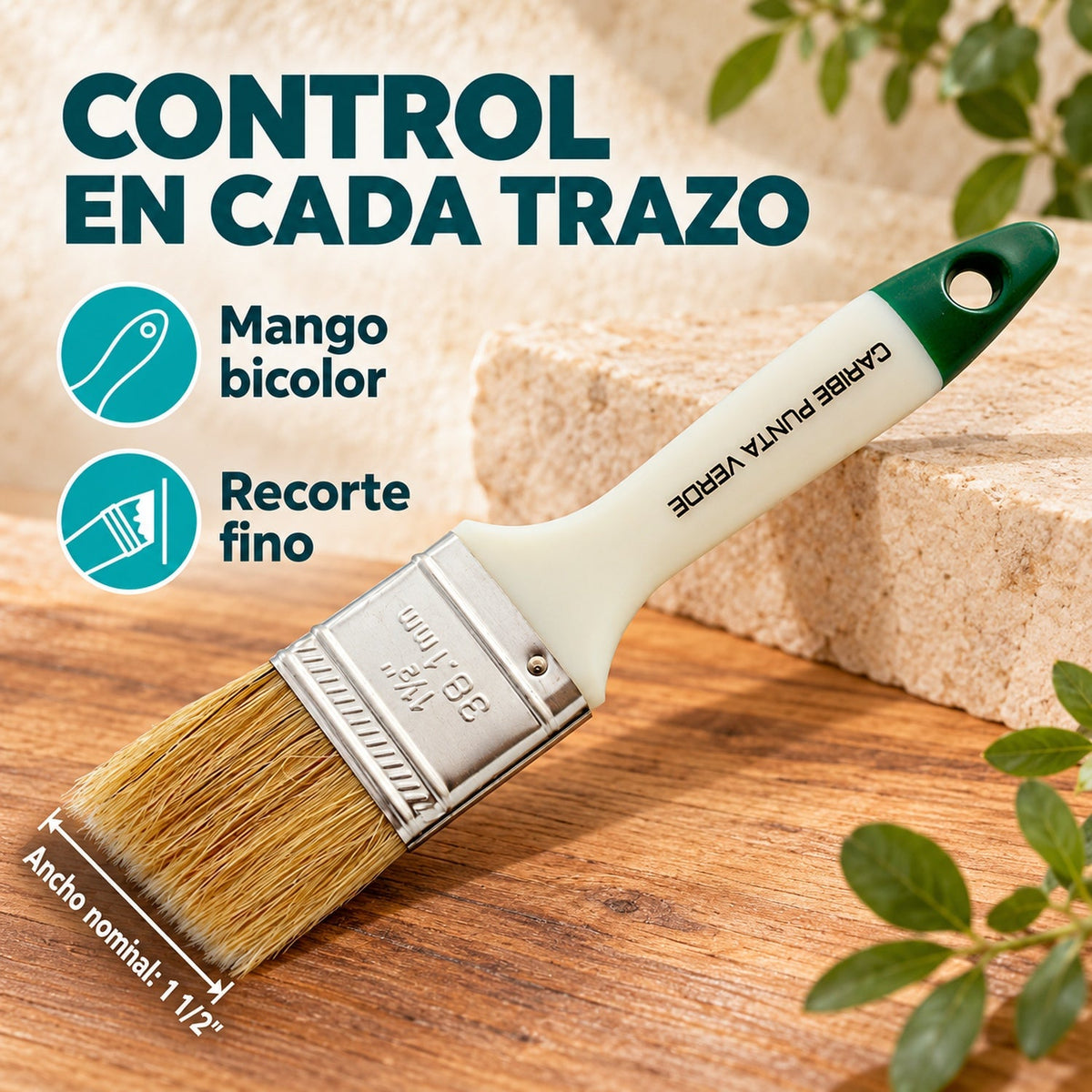 Brocha Punta Verde De 1 1/2 Pulgadas — características y ancho nominal