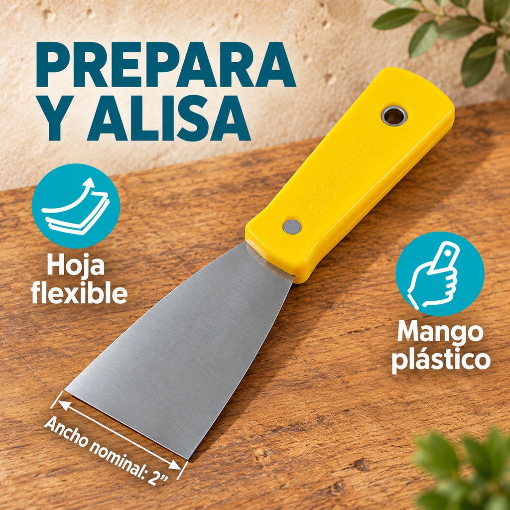Espátula Profesional Con Mango Plástico De 2 Pulgadas — características y ancho nominal