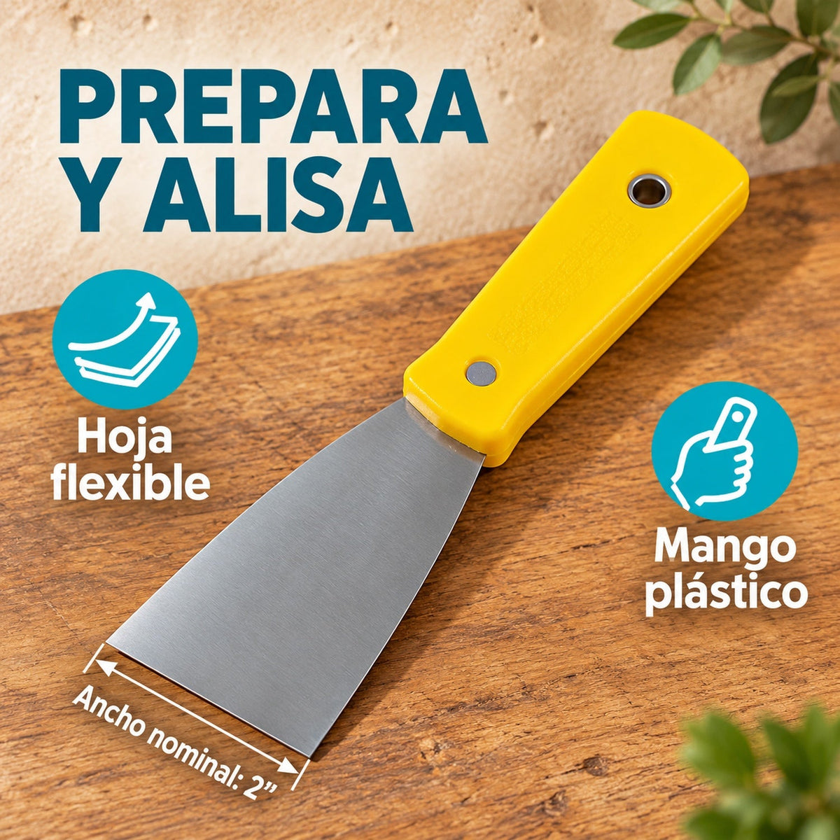 Espátula Profesional Con Mango Plástico De 2 Pulgadas — características y ancho nominal