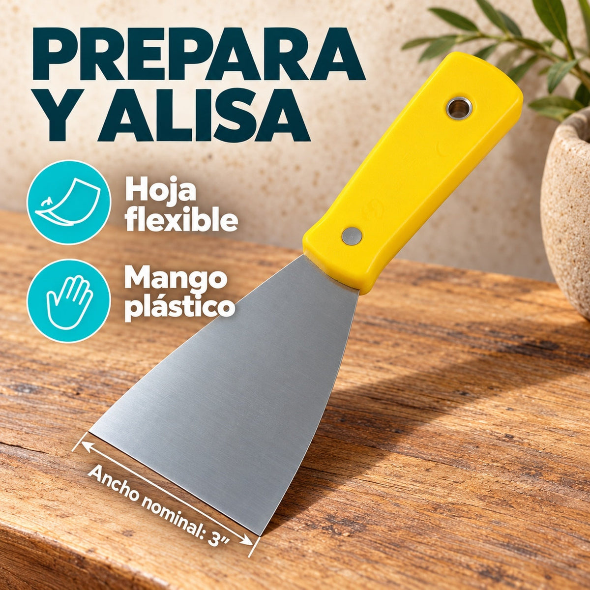 Espátula Profesional Con Mango Plástico De 3 Pulgadas — características y ancho nominal