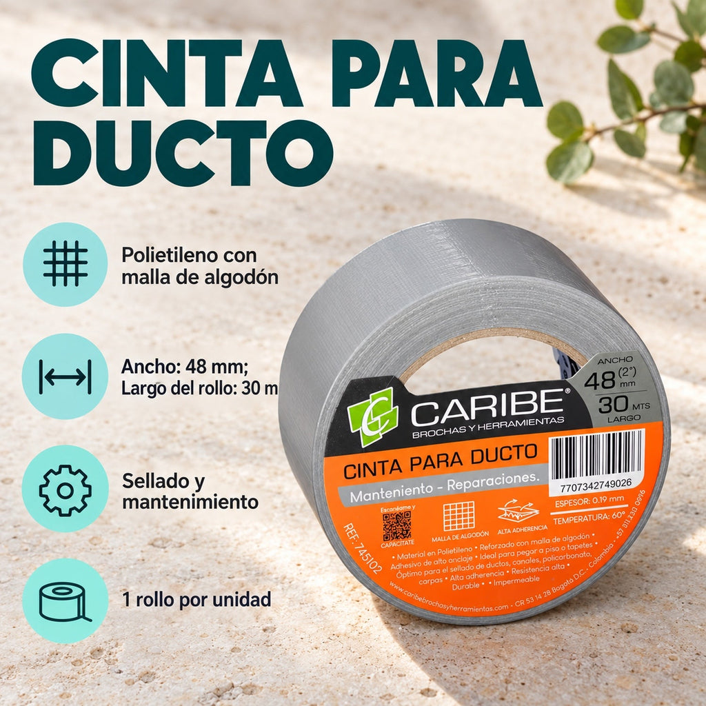 Cinta Para Ducto Gris De 48 mm × 30 m — material, presentación y características