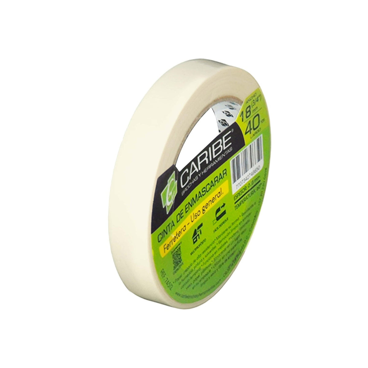 Cinta De Enmascarar Beige De 18 mm × 40 Yardas — producto sobre fondo blanco