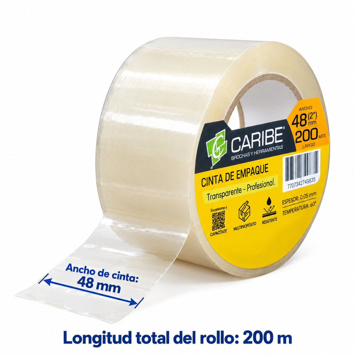 Cinta De Empaque Transparente 48 mm × 200 m — medidas y compatibilidad