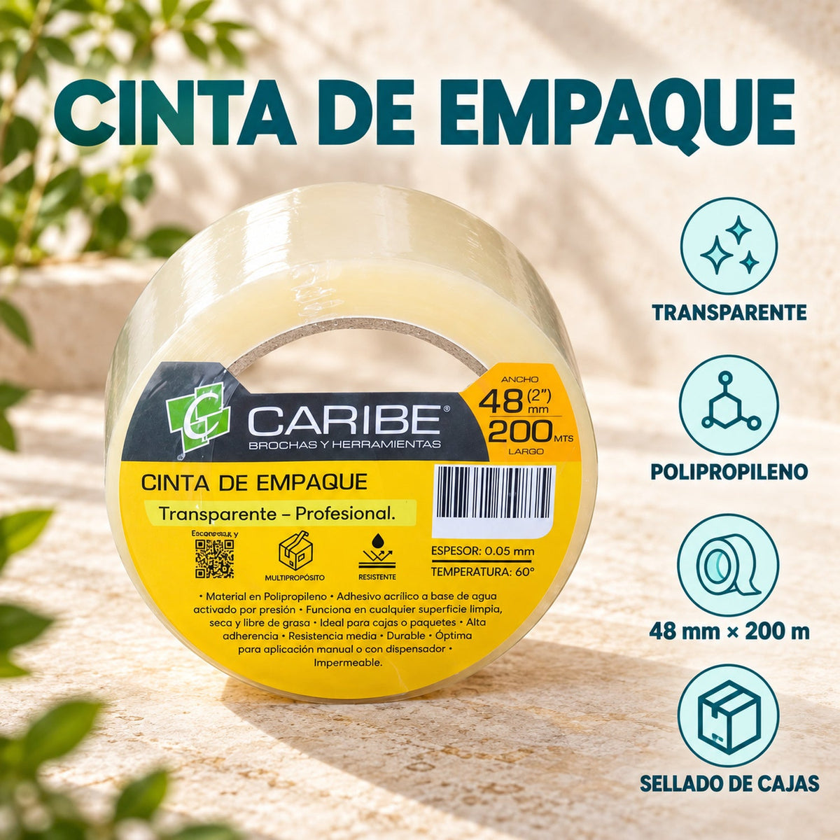 Cinta De Empaque Transparente 48 mm × 200 m — características del producto