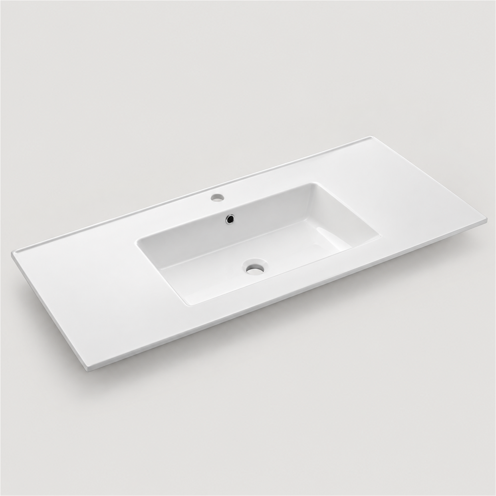 Lavamanos integrado blanco de 80 × 47 cm, foto individual