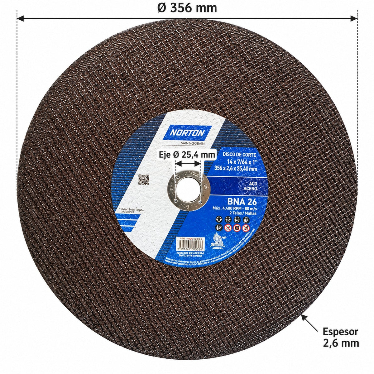 Disco De Corte Para Tronzadora BNA26 De 356 mm — medidas verificadas