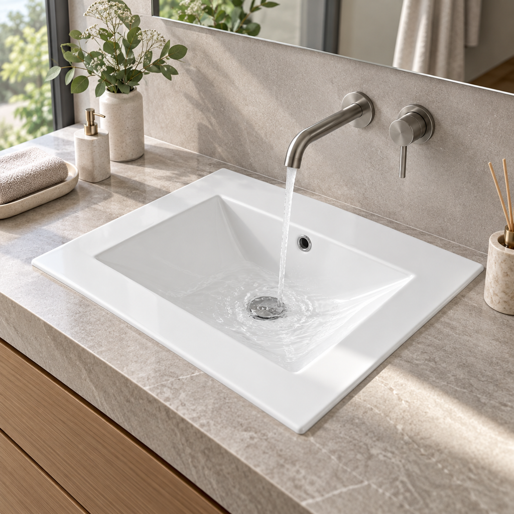 Lavamanos Integrado De Porcelana Blanco 50 X 40 Cm