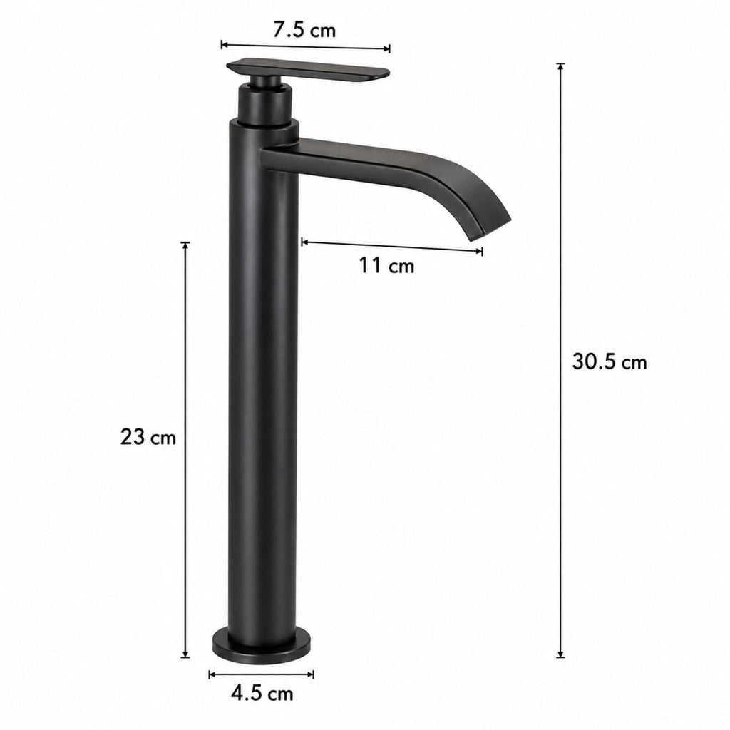 Llave Alta para Lavamanos Cascada 30,5 cm Agua Fría Negro Mate