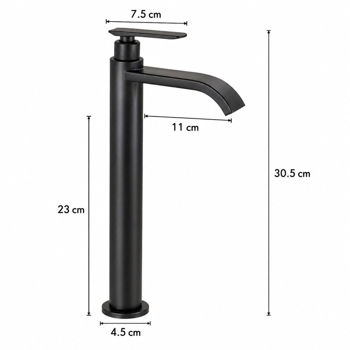 Llave Alta para Lavamanos Cascada 30,5 cm Agua Fría Negro Mate
