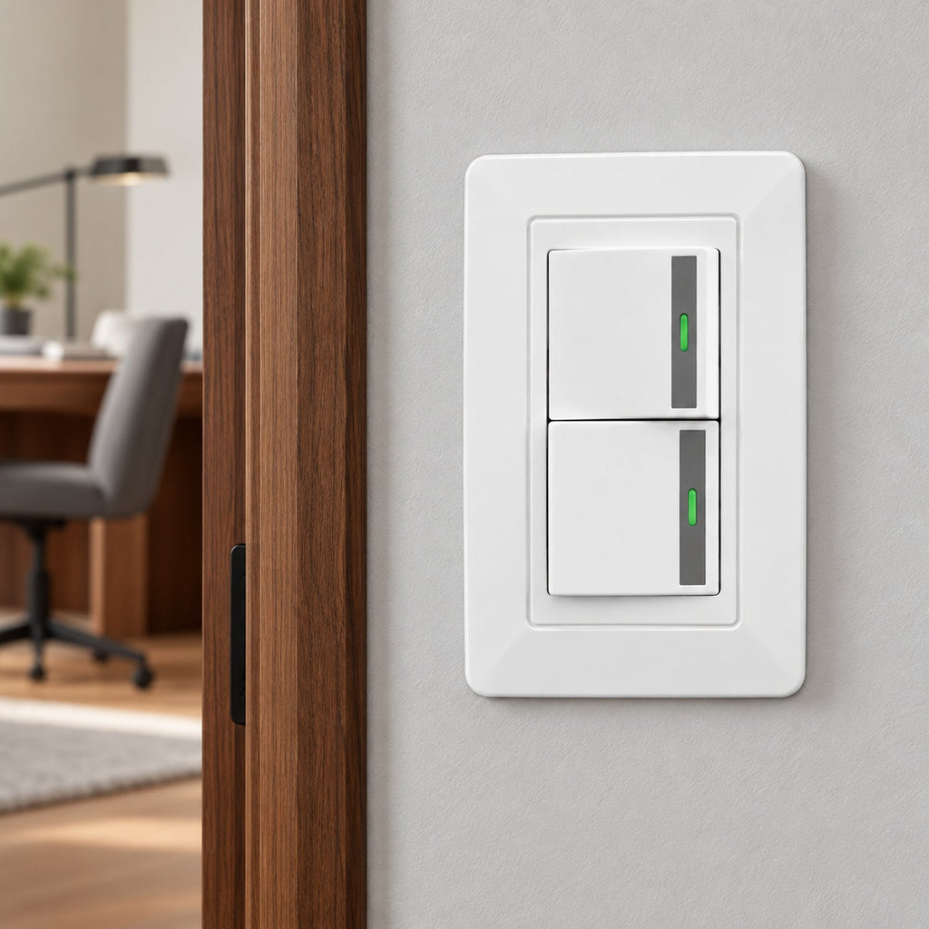 Interruptor Doble Blanco De Pared — vista del producto instalado