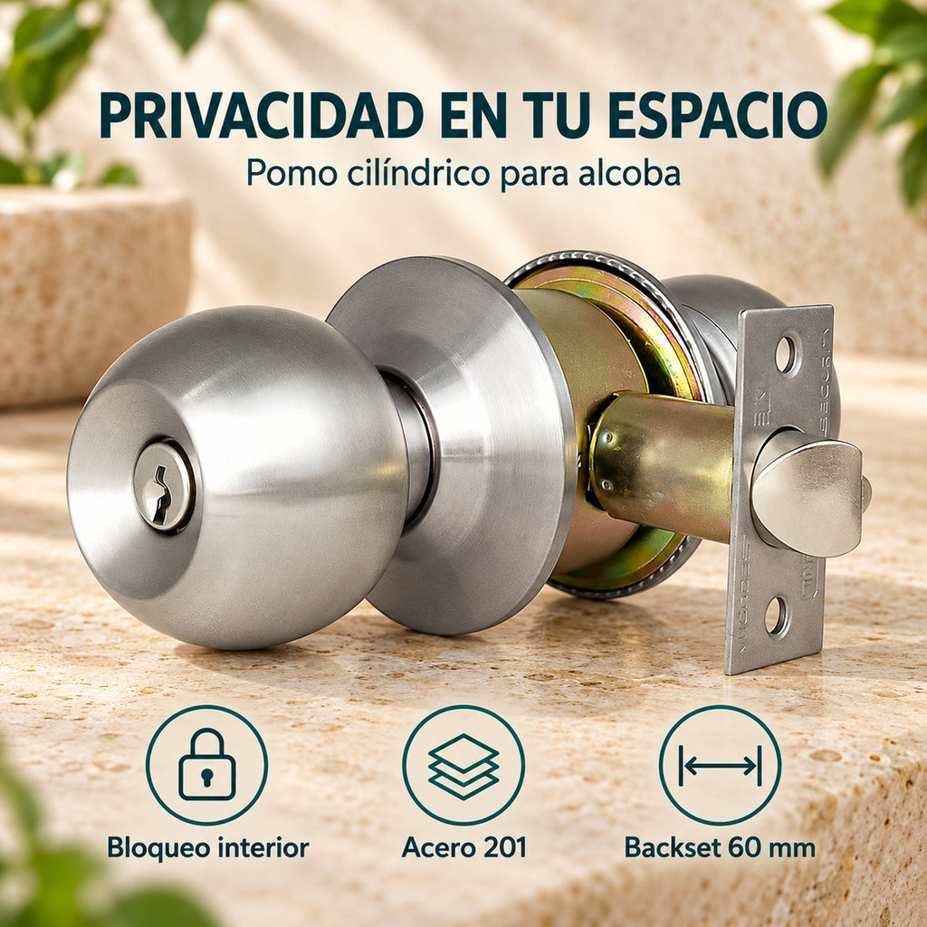 Pomo De Alcoba En Acero Backset 60 mm — caracteristicas