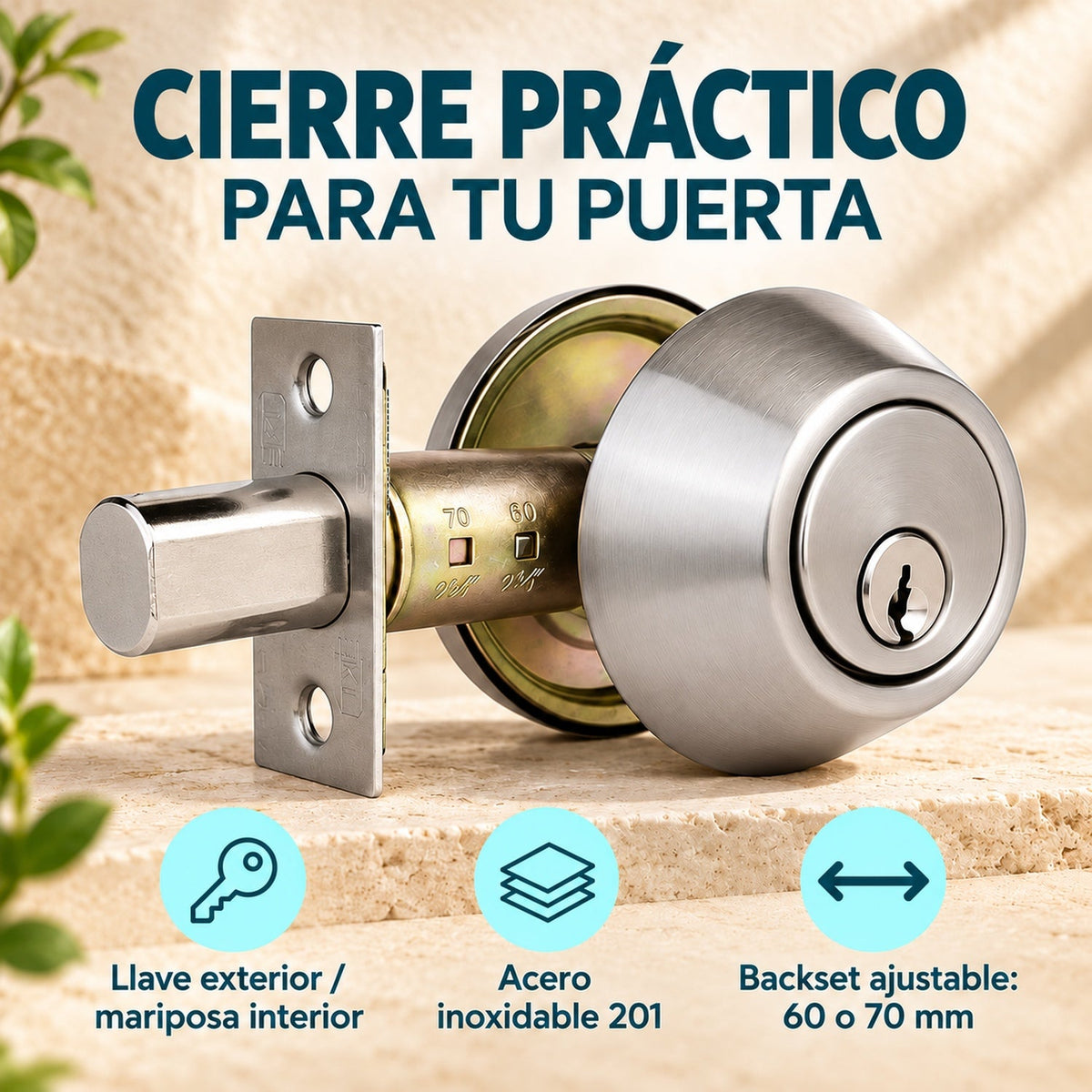 Cerrojo De Llave Y Mariposa Satinado Backset 60/70 Mm — características y compatibilidad