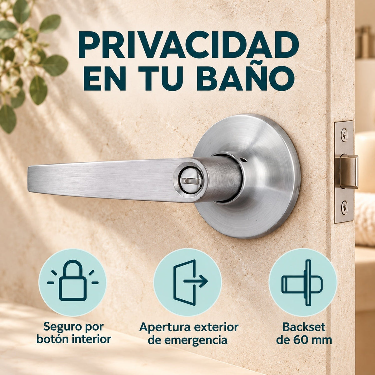Manija De Baño Satinada Con Seguro Backset 60 Mm — características y compatibilidad