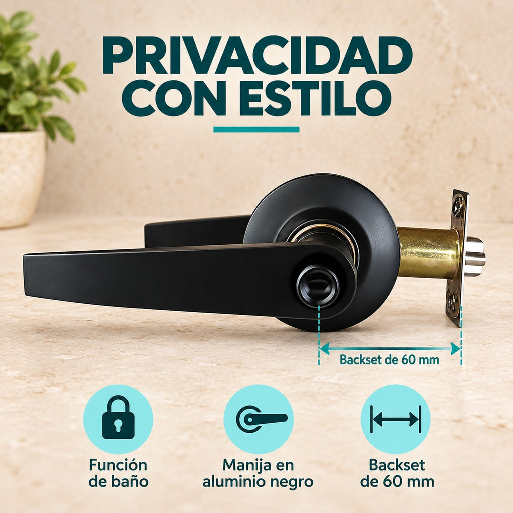 Manija De Baño En Aluminio Negro Backset 60 Mm — características y compatibilidad