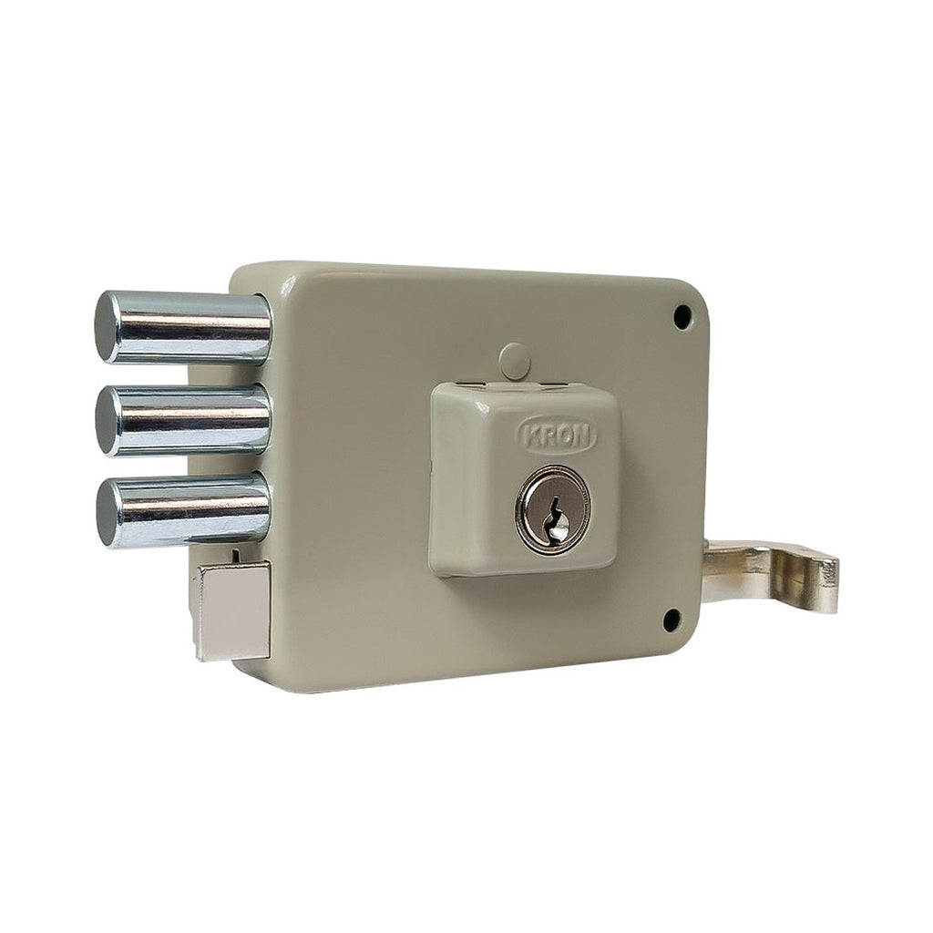 Cerradura De Sobreponer Izquierda Tres Bulones 50 mm sobre fondo blanco