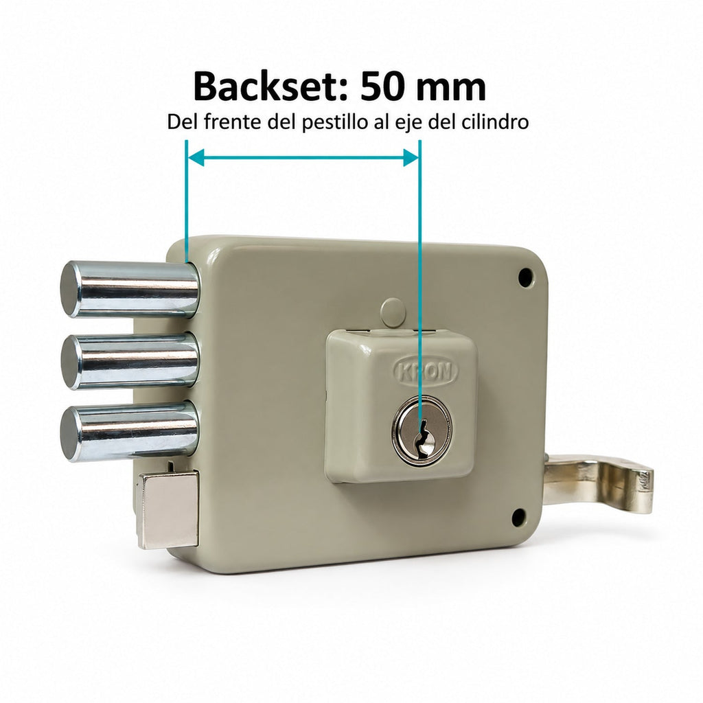 Cerradura De Sobreponer Izquierda Tres Bulones 50 mm — medidas