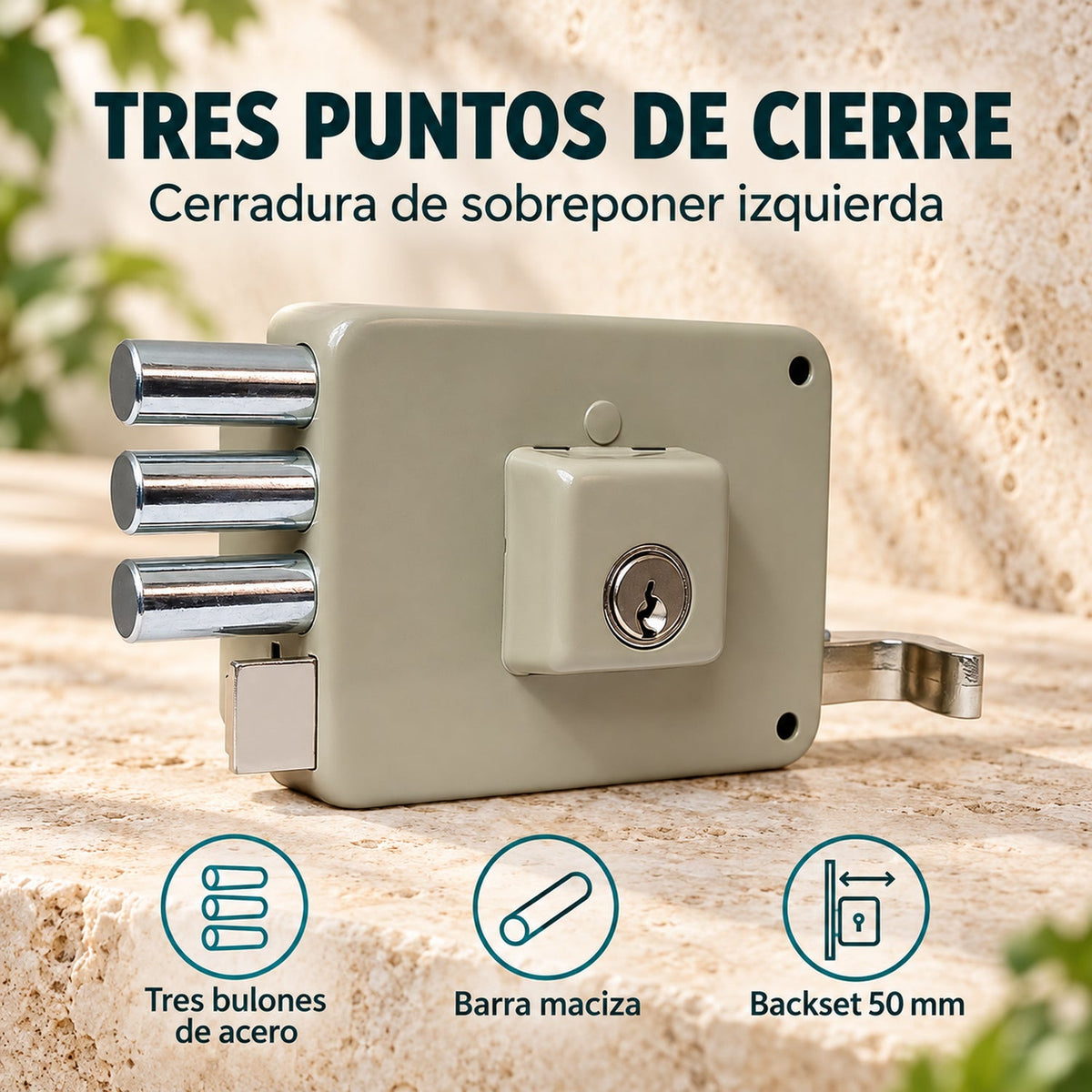 Cerradura De Sobreponer Izquierda Tres Bulones 50 mm — caracteristicas