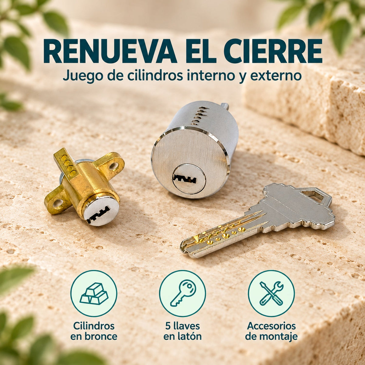 Juego De Cilindros Para Cerradura Con Cinco Llaves — caracteristicas