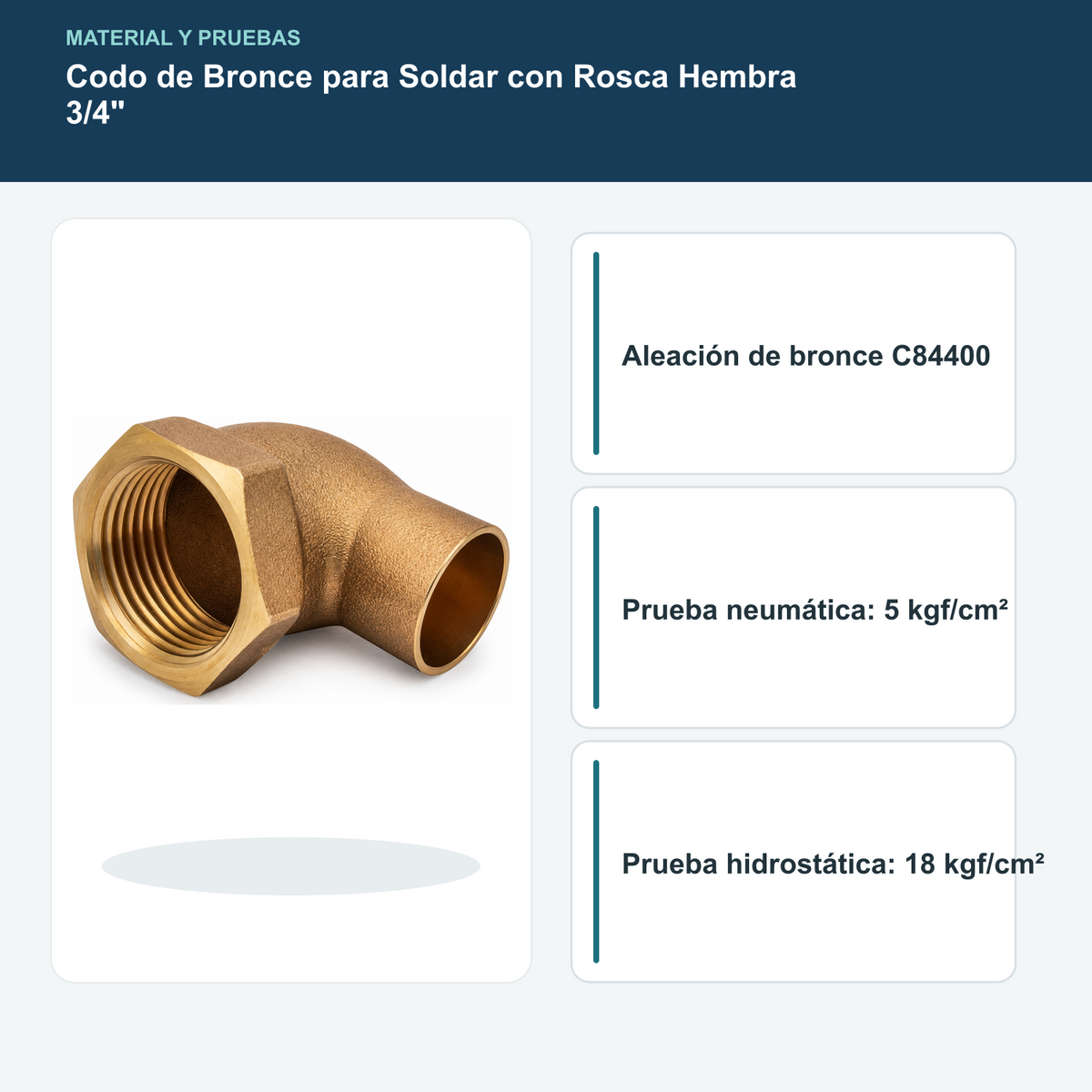 Aleación y pruebas neumática e hidrostática verificadas del codo de bronce