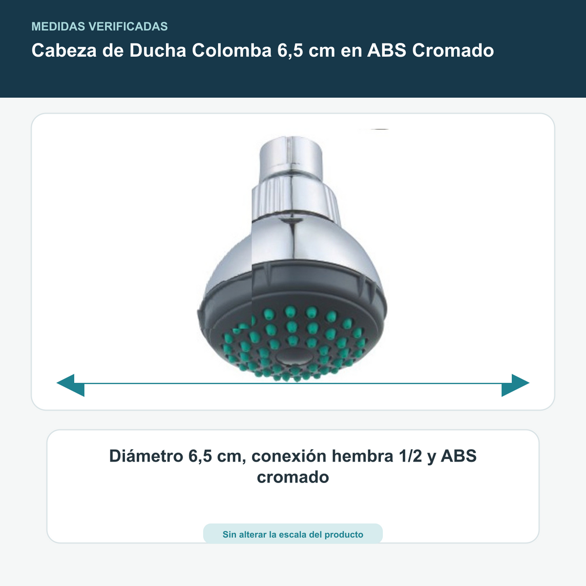 Cabeza de Ducha Colomba 6,5 cm en ABS Cromado - Diámetro 6,5 cm, conexión hembra 1/2 y ABS cromado