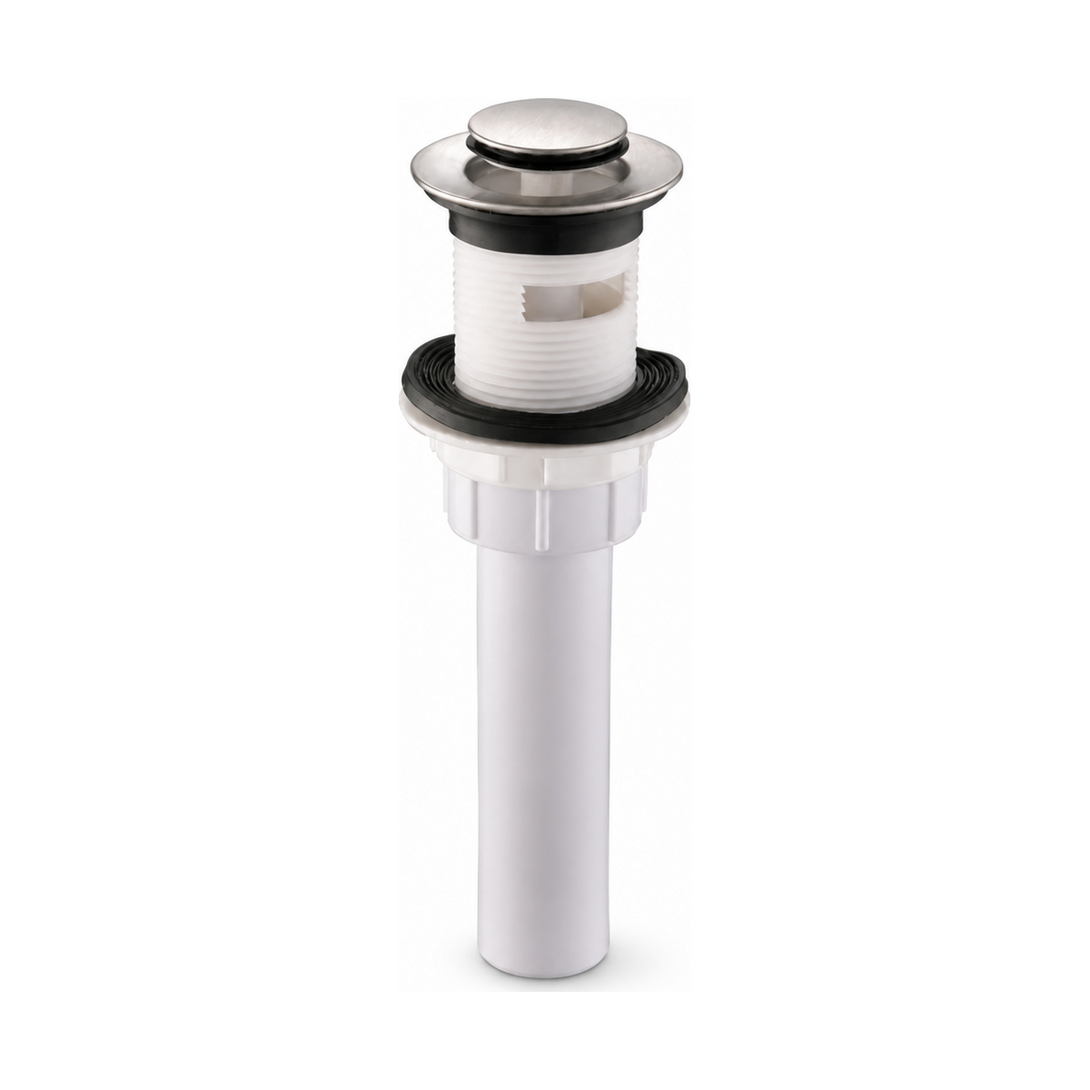 Desagüe Plástico Click-Clack 1 1/4" con Rebose - Desagüe completo en fondo blanco