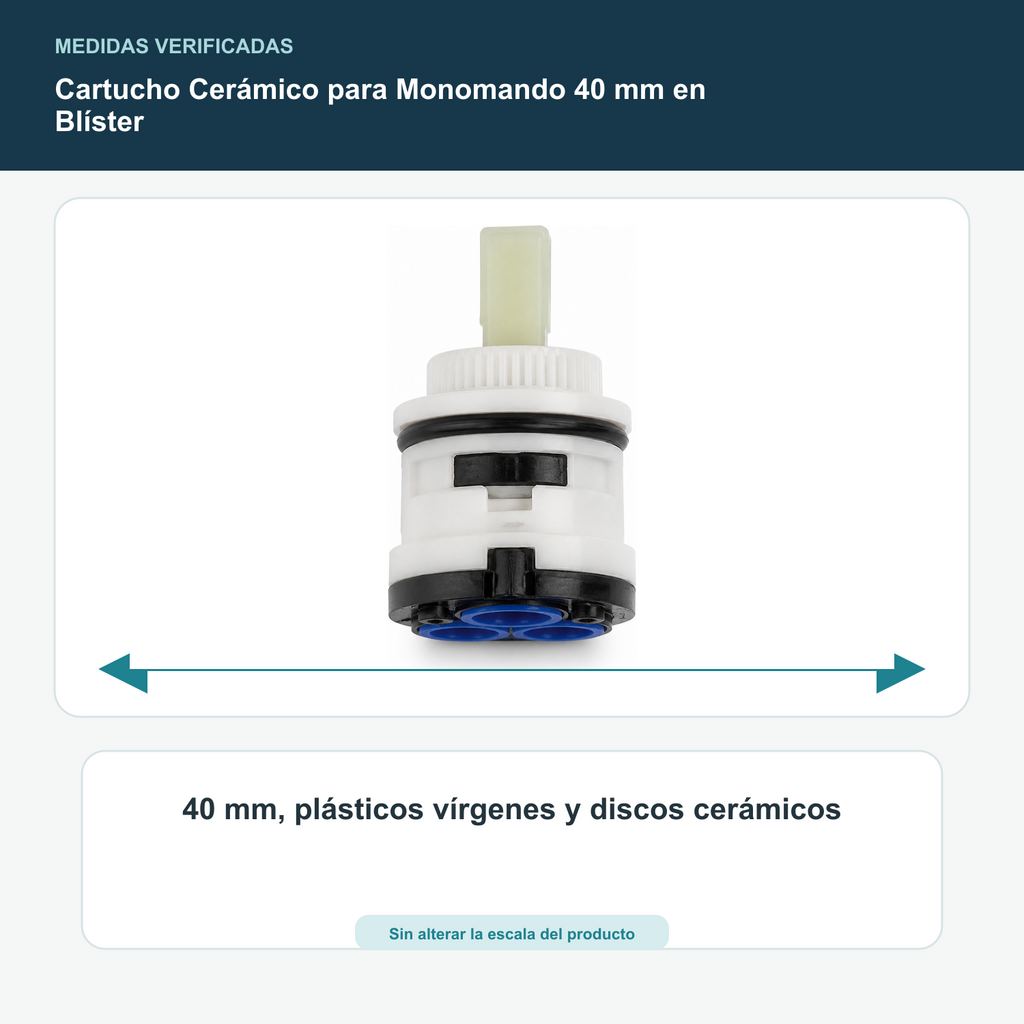 Cartucho Cerámico para Monomando 40 mm en Blíster - 40 mm, plásticos vírgenes y discos cerámicos