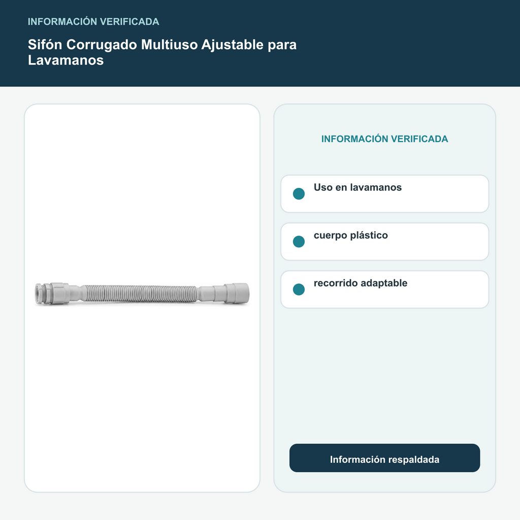Sifón Corrugado Multiuso Ajustable para Lavamanos - Uso en lavamanos, cuerpo plástico y recorrido adaptable
