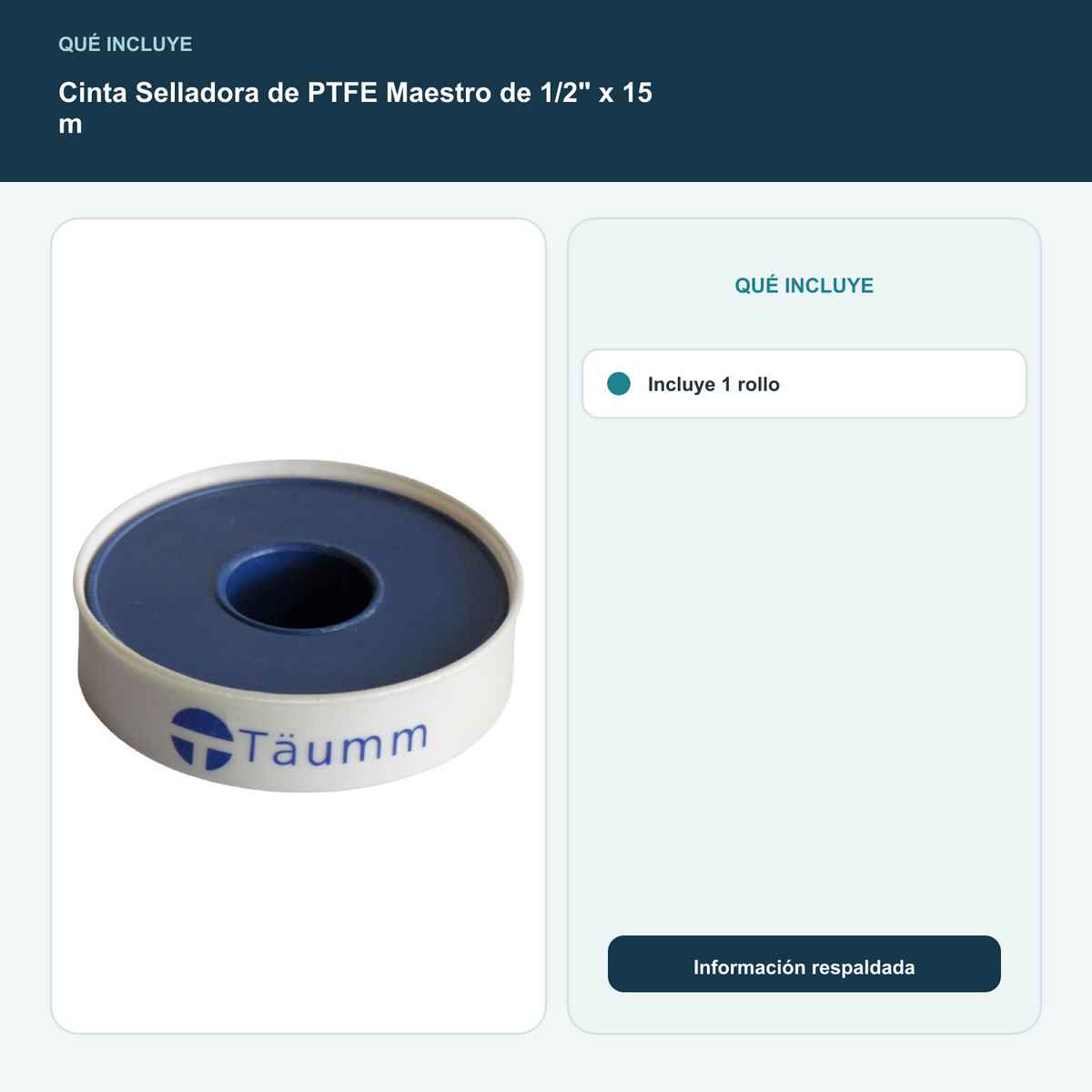 Cinta Selladora de PTFE Maestro de 1/2" x 15 m - Incluye 1 rollo