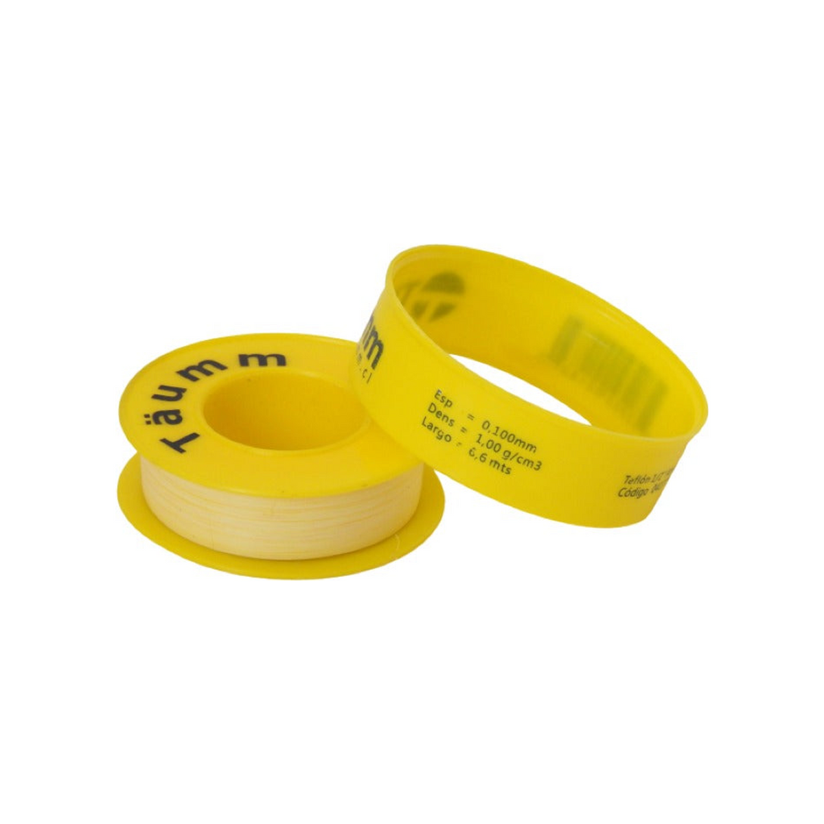 Cinta Selladora de PTFE Amarilla de 1/2" x 6,6 m - Producto exacto completo, centrado, sin recortes y con margen de seguridad