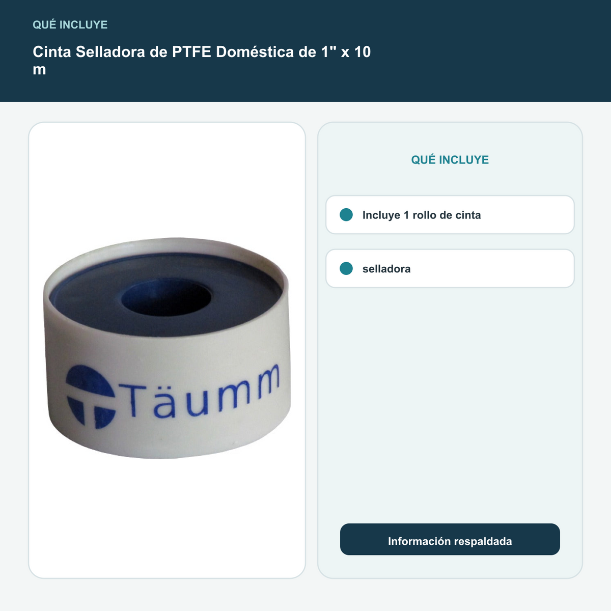Cinta Selladora de PTFE Doméstica de 1" x 10 m - Incluye 1 rollo de cinta selladora