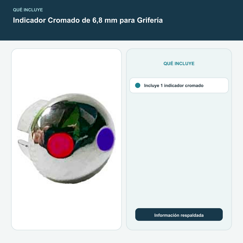 Indicador Cromado de 6,8 mm para Grifería - Incluye 1 indicador cromado