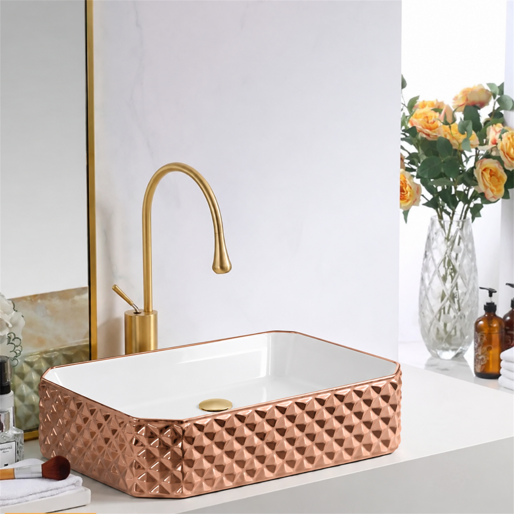 Lavamanos Stella Rose Gold Y Blanco 50 × 37 cm — ambientación