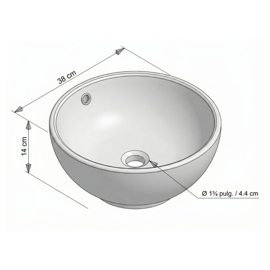 Lavamanos Mug Blanco Con Rebose 38 cm — croquis original de medidas